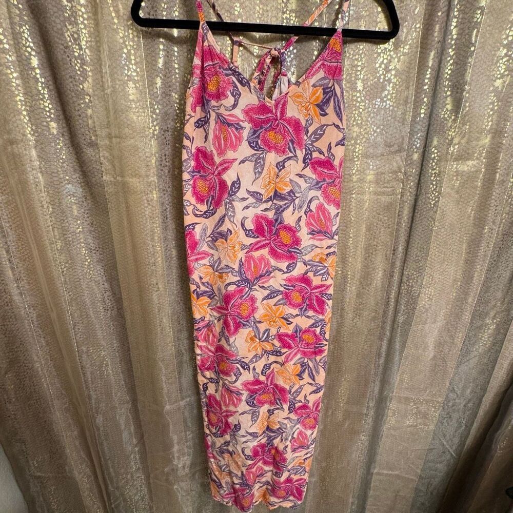 Old Navy Peach Pink Tie-Back Tropical Resort Maxi Slip Dress Medium